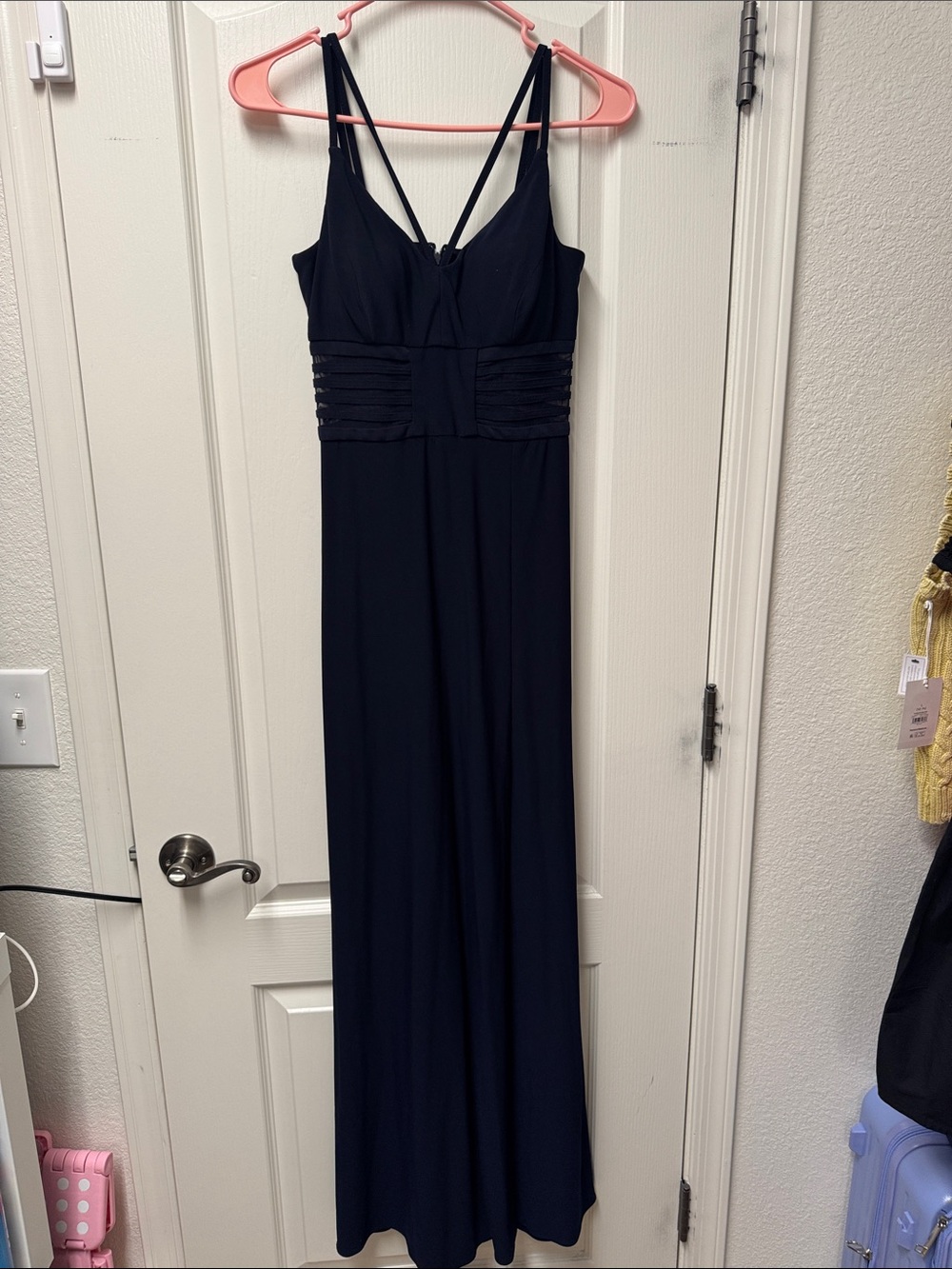 Morgan & Co. Black Long Strappy Chemise with Ruched Waist